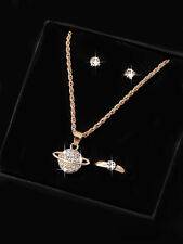 Parure Set collana anello e orecchini pianeta brillantini coloro oro