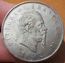 V.E.II - 5 LIRE 1872 - REGNO D'ITALIA - RICONIO - OTTIMA QUALITÀ - SCUDO