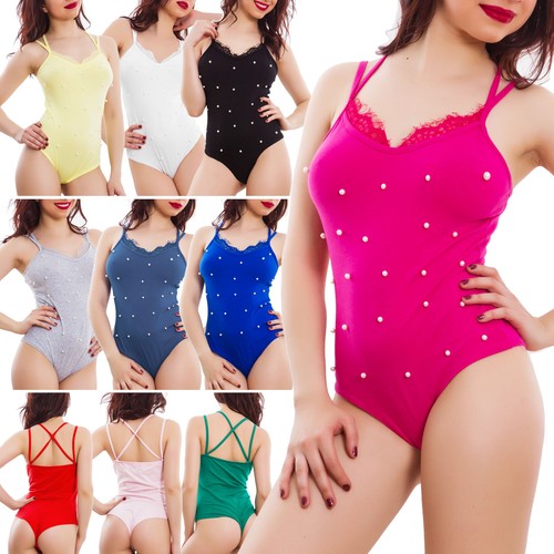 Body donna pizzo top - , perle