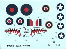 CURTISS P-40M 40 M WARHAWK 1/72 DECALS DA KIT HOBBYBOSS - 93x70mm ca.
