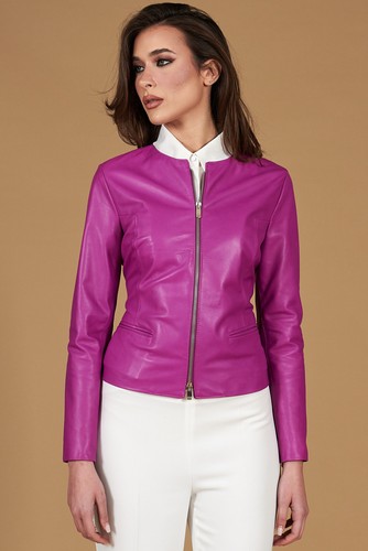 Giacca vera pelle glicine - giacca,