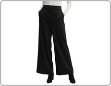 Pantaloni donna punto milano palazzo elastico vita alta gamba larga inverno