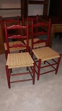 4 sedie rosse legno stile Old America con seduta paglia