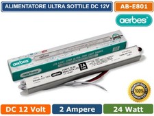 ALIMENTATORE ULTRA SLIM METALLICO STABILIZZATO SWITCHING 220V DC12V 2A 24W STRIP
