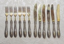 Set dessert italiano manico argento per 6 persone lame Solingen dorate c1900