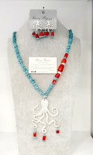 Collana lunga Pasta di Turchese e Corallo Bambu' ciondolo Polipo