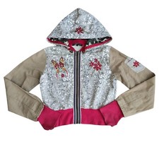 TST superior Felpa crop donna con cappuccio fiori farfalla camouflage tg 2(XS)