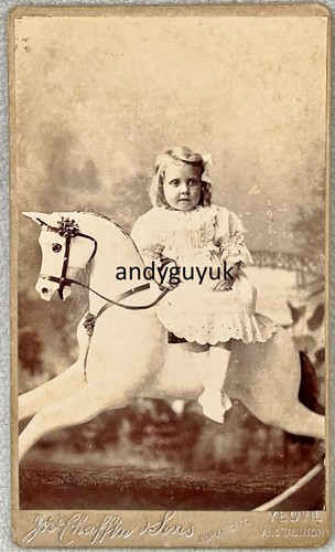 Cdv girl riding rocking horse - girl,