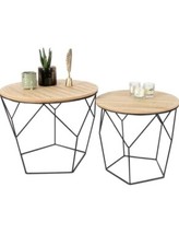  LIFA LIVING Tavolini da soggiorno design in Set da 2,industrial Vintage Legno