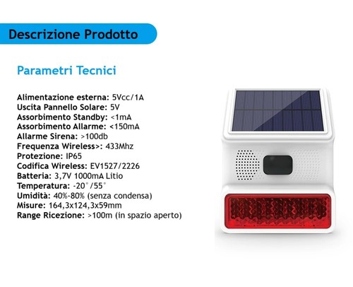 Sirena solare esterna wireless - sirena,