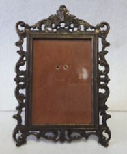 CORNICE PORTAFOTO D'EPOCA STILE LIBERTY IN METALLO TRAFORATO E LEGNO ANNI '50
