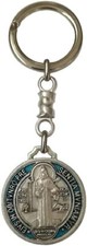 San Benedetto Medaglia Portachiavi placcata Argento - Diametro 3 cm 