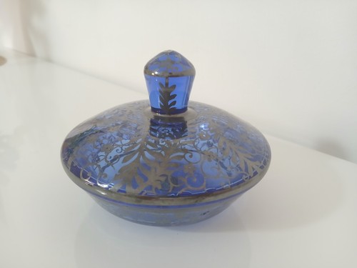 Antico portagioie vetro - portagioie, blu