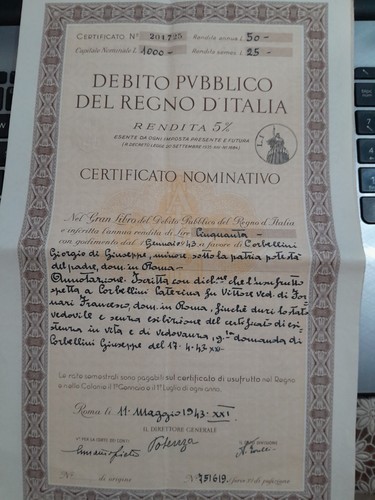 1943 debito pubblico del - pubblico, regno