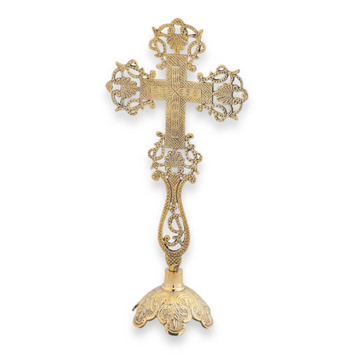 Croce ottone ornato - in,
