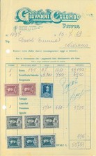 Fattura int. GIOVANNI COLOMBO, Prosciutti e Formaggi. Pavia 1949