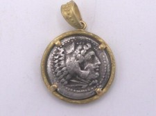 (5108)Moneta antica di Alessandro Magno montata in una cornice in oro 18 kt