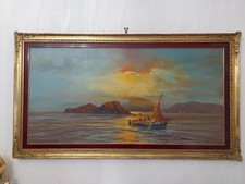 GRANDE QUADRO DIPINTO OLIO SU TELA VEDUTA MARINA FIRMATO REMO TESTA