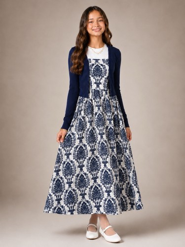 Maxi abito cardigan damascato