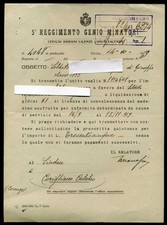 Lettera del 5° Reggimento Genio Minatori - Torino - 14 10 1919