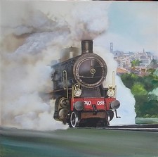 Il treno a Perugia - grande dipinto ad olio