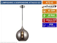LAMPADARIO A SOSPENSIONE DESIGN MODERNO CON SFERA IN VETRO FUME' ATTACCO E27