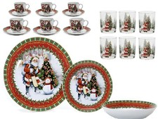 Servizio di piatti completo di Bicchieri e Tazzine per 6 posti Tavola di natale 