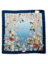 Foulard Gucci Flora 100% Seta Twill Blu 90x90