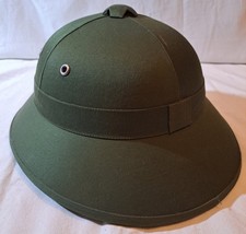 CASCO ELMETTO COLONIALE VIETNAM  RIGIDO RIVESTITO TESSUTO VERDE -USATO VINTAGE