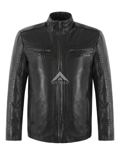 Giacca pelle uomo biker - , nera