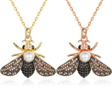 Ciondolo e collana ape placcata oro 1,15 carati zirconi e perle oro o oro rosa