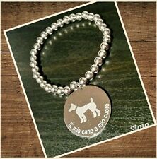 BRACCIALE  DONNA UOMO ACCIAIO DOG CANE SFERE ELASTICO  REGALO SCONTI REGOLABILE