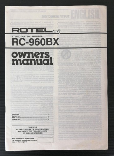 Rotel 960 manuale - rc-960,