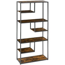 Libreria 7 Livelli Legno e Acciaio Stile Industriale 83x34x180cm Marrone DecHome