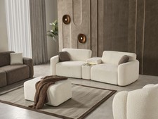 Set Divano 4 Posti Puff Bianco
