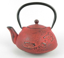 Teiera GIAPPONESE in ghisa VINTAGE Rossa con filtro infusore Orientale D'epoca 