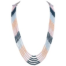 Collana di perle di cristallo bianco crema acqua blu multicolore a cinque strati