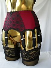 Cintura Sospensore Sexy Retro Designer In Pizzo Nero Lycra Bordeaux XL 14