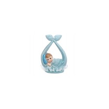 Cake Topper Fagottino Azzurro per Nascita battesimo Bimbo, Resina. misura 11 cm
