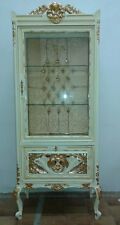 VETRINA IN LEGNO PANNA ORO STOFFA ORO CON CRISTALLI CREDENZA SALOTTO SOGGIORNO
