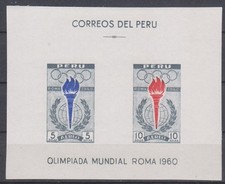 Olimpiadi 1960 - Torcia - PERÙ - Blocco non dentellato affrancatura postale