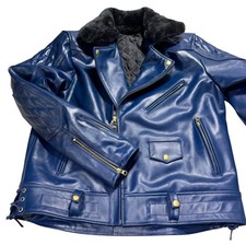 Giacca biker uomo blu in vera