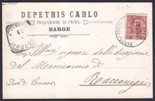 CUNEO BARGE 09 DEPETRIS CARLO Negoziante in PIETRE Cartolina viaggiata 1903