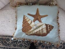Stunning Nautical Starfish Shells on Ocean blu Aubusson style Needlepoint Pillow