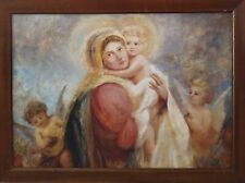 Madonna con Bambino ed Angeli Antico Dipinto ad Olio Arte Sacra Religiosa