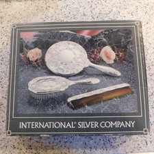 Vintage International Silver Company Vanity Comò Set Spazzola Specchio e Pettine 1991