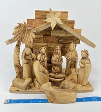 Set Natività, Legno di Ulivo Scolpito a Mano da Terra Santa, Israele, Fatto a Mano, Usato