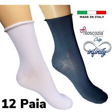 12 PAIA CALZE CORTE DONNA UOMO CALZINI SENZA ELASTICO IN COTONE FILO DI SCOZIA