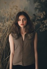 LANVIN Cami Top Marrone Fiocco 100% Cotone Francia🤎🇫🇷Vintage Collector Siz...