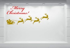 ADESIVO VETRINA VETROFANIA MERRY CHRISTMAS SLITTA NATALE ADESIVO MURO NEGOZIO 